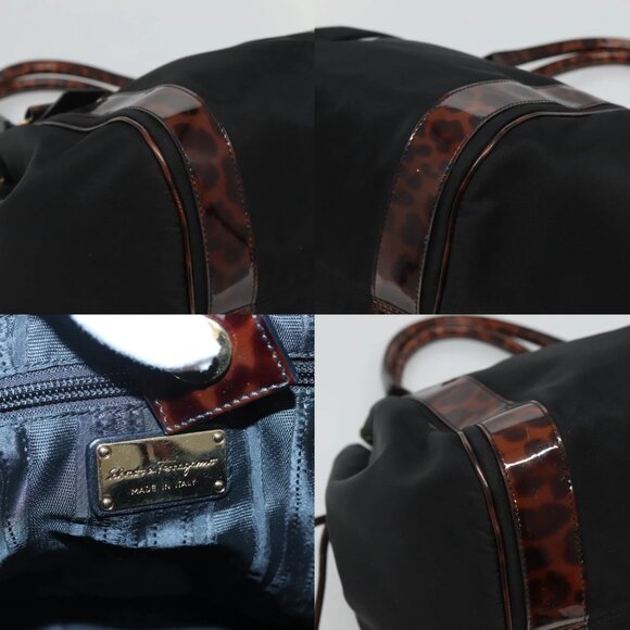 Salvatore Ferragamo Shoulder Bag Nylon Black Gold Auth 118189 - Picture 13 of 14